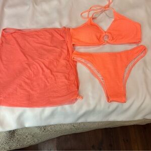 SHEIN Orange textured Bikini Set with cover up